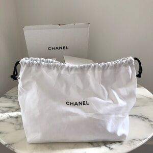 CHANEL Black White Drawstring Dust Bag Pouch Cotton Toiletry Travel Bag NEW
